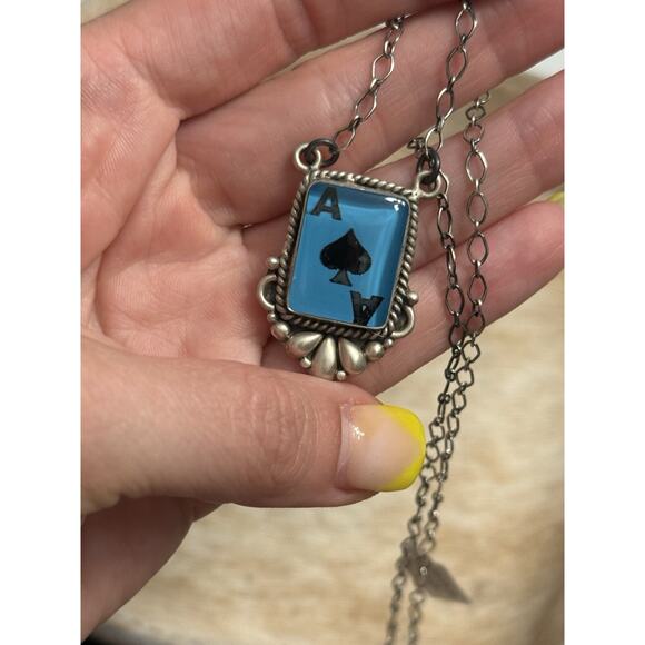 Native American SW Sterling Silver Ace Spades Card Necklace Gamble Texas Holdem - Picture 10 of 11